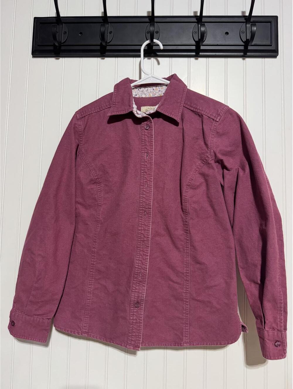 Natural Reflections Moleskin Button Down Shirt Womens Medium Plum Floral Collar